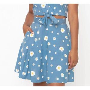 Unique Vintage Chambray Daisy Print Briella Flare Skirt